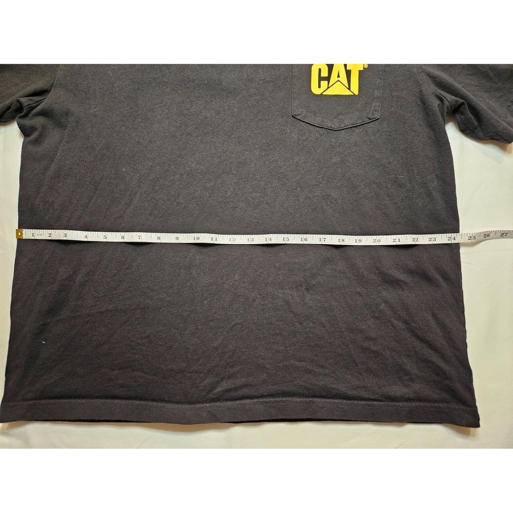 Caterpillar Cat Logo Pocket Tee Men's T-Shirt XL Black Yellow Neck Tape - Picture 8 of 9